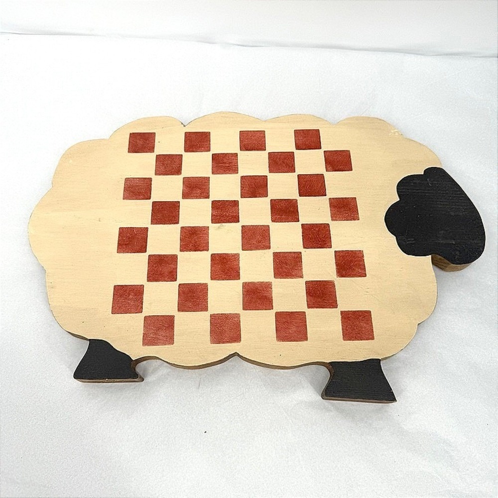 Checkerboard Wall Plaque Wooden Sheep Checkered Primitive Farmhouse Decor
